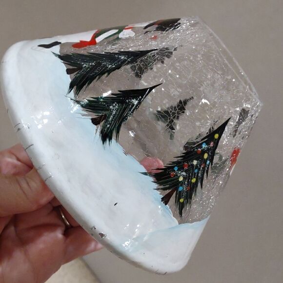 Vintage YANKEE CANDLE  SHADE Snowman Crackle Glass  Gorgeous.  Y4 - Picture 2 of 7